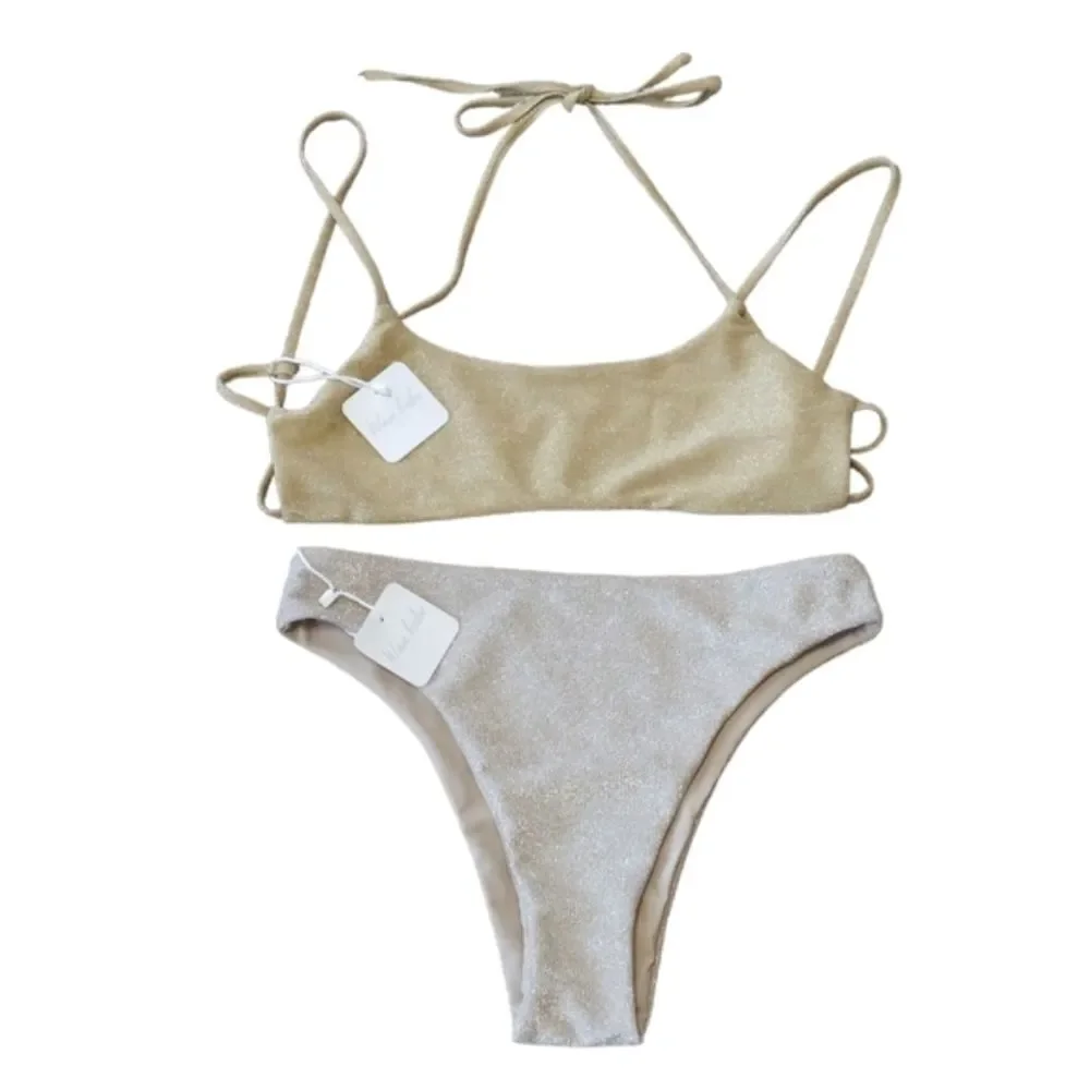 NWT Wave Babe Metallic Hi Waist Bikini Set